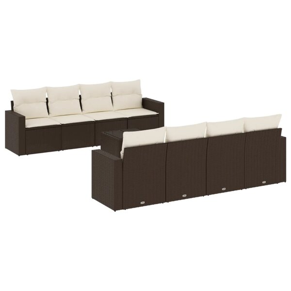 vidaXL Salon de jardin avec coussins 9 Pièces marron résine tressée