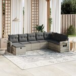 vidaXL Salon de jardin 8 Pièces avec coussins gris clair résine tressée