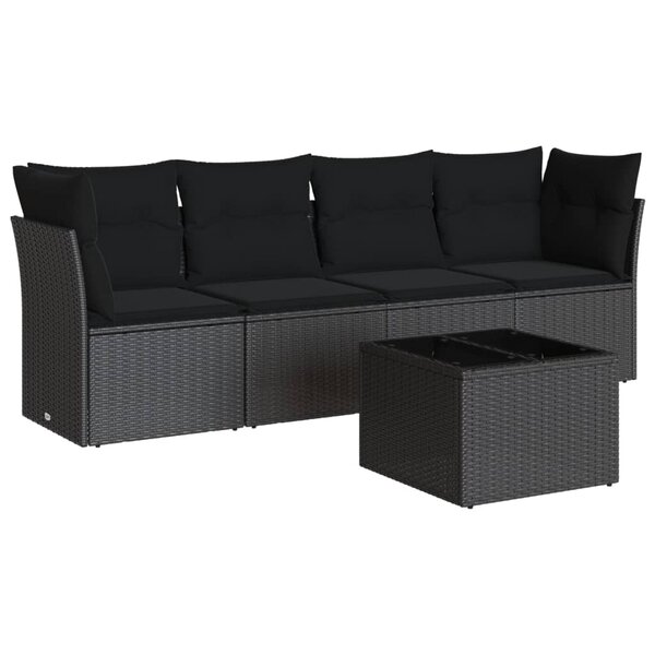 vidaXL Salon de jardin 5 Pièces avec coussins noir résine tressée