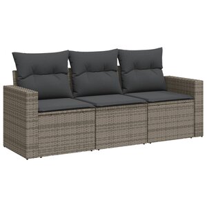 vidaXL Salon de jardin avec coussins 3 Pièces gris résine tressée