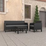 vidaXL Salon de jardin 3 Pièces avec coussins PP Rotin Anthracite
