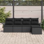 vidaXL Ensemble de canapé de jardin avec coussin 5 Pièces Noir polyrotin