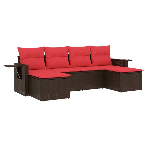 vidaXL Salon de jardin 6 Pièces avec coussins marron résine tressée