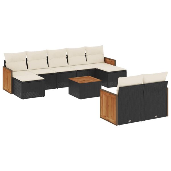 vidaXL Salon de jardin 10 Pièces avec coussins noir résine tressée