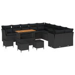 Ensemble de Canapés de Jardin de 14 pièces avec Coussins Noir Poly Rattan Acacia