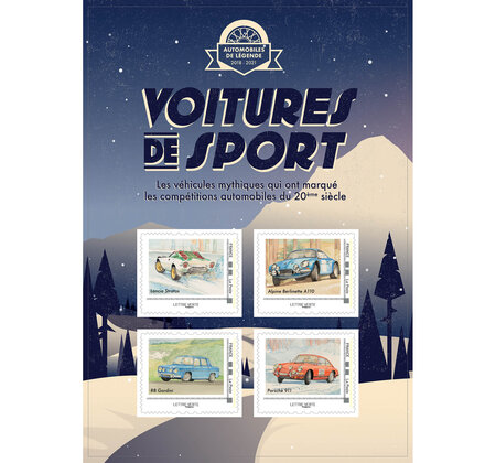 Collector 4 timbres - Voitures de sport - Rallyes Hiver - Lettre verte