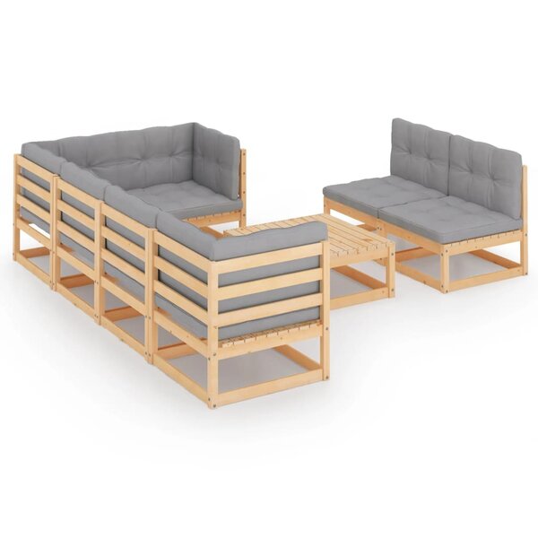 vidaXL Salon de jardin 8 Pièces avec coussins Bois de pin massif