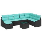 vidaXL Ensemble de canapé de jardin avec coussin 9 Pièces Noir Poly rotin