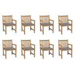 vidaXL Chaises de jardin lot de 8 avec coussins gris Bois teck massif