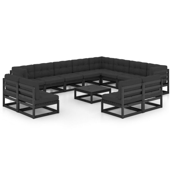 vidaXL Salon de jardin 13 Pièces avec coussins noir bois de pin massif