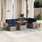 vidaXL Salon de jardin 8 Pièces avec coussins gris résine tressée