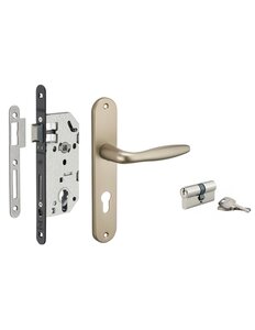 THIRARD - Garniture serrure encastrable à cylindre Monomax + ensemble poignées Thalia  axe 40mm  bouts ronds  3 clés - THIRARD