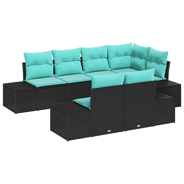 vidaXL Ensemble de canapé de jardin avec coussin 7 Pièces Noir polyrotin