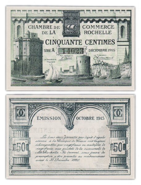 Billet de Collection 50 centimes 1915 France La Rochelle - Neuf - billet de nécessité