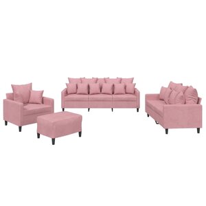 vidaXL Ensemble de canapés 4 Pièces avec coussins Rose Velours