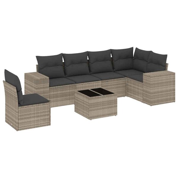 vidaXL Salon de jardin avec coussins 7 Pièces gris clair résine tressée