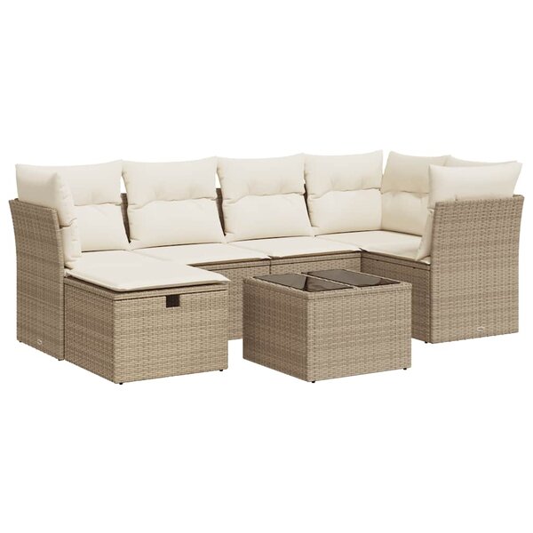 vidaXL Salon de jardin avec coussins 7 Pièces beige résine tressée