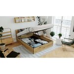 Lit Coffre 140 x 190 en bois + Tête de lit - chêne Rustique - Sommier à lattes inclus - 140 x 193 x 80 cm