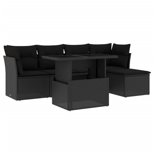 vidaXL Salon de jardin 6 Pièces avec coussins noir résine tressée