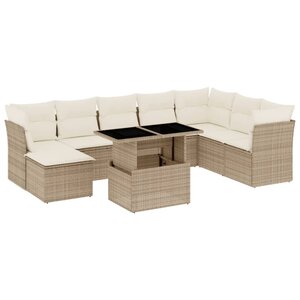 vidaXL Salon de jardin avec coussins 9 Pièces beige résine tressée
