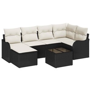 vidaXL Ensemble de canapé de jardin 7 Pièces Noir  blanc Poly rotin