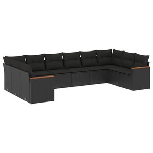 vidaXL Salon de jardin 10 Pièces avec coussins noir résine tressée