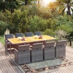 vidaXL Ensemble à manger de jardin coussins 9Pièces Résine tressée Gris