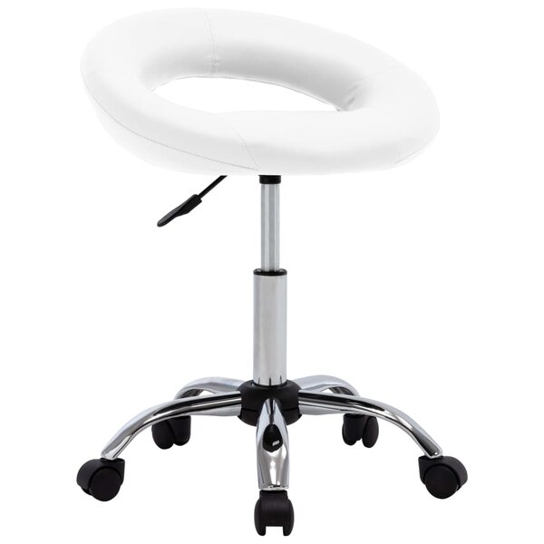 Chaise fauteuil siège de travail roulante similicuir blanc 02_0024075