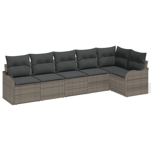 Ensemble de canapé de jardin 6 pièces avec coussins en rotin poly gris