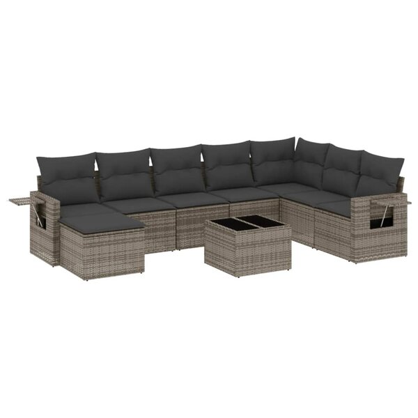 vidaXL Salon de jardin 9 Pièces avec coussins gris résine tressée