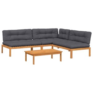 vidaXL Salon palette de jardin avec coussins 4Pièces bois d'acacia massif