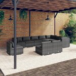 vidaXL Salon de jardin 10 Pièces avec coussins Résine tressée Gris