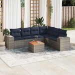 vidaXL Salon de jardin 7 Pièces avec coussins gris résine tressée