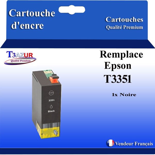 T3AZUR - Cartouche Compatible avec Epson T3351  (33XL) remplace Epson XP530 XP540 XP540 XP630 XP635 XP640 XP645 XP7100 XP830 XP900 - Noire