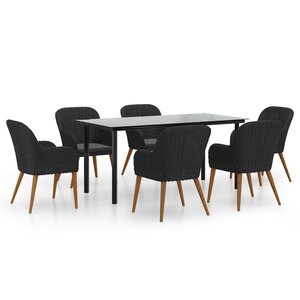 vidaXL Ensemble à manger de jardin avec coussins 7 Pièces Noir