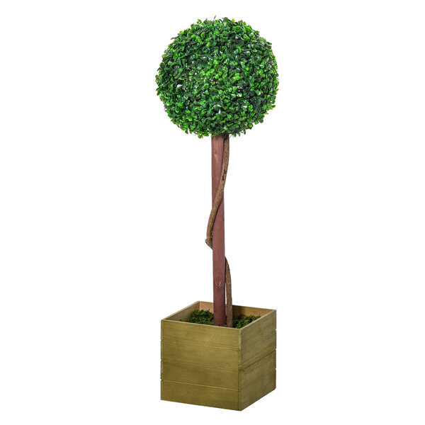 Buis artificiel topiaire artificielle en forme de boule dim. Ø 28 x 87H cm pot sapin inclus vert