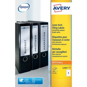 Étiquettes pour dos de classeur auto-adhésives laser, 192 X 61 mm - 25 feuilles, 4 étiquettes par feuilles A4 - Blanches (paquet 100 unités)