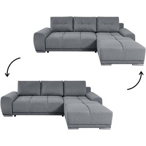 Canapé d'angle convertible CABELLO en tissu gris - LOUNGITUDE - Angle Droit - Occasionnel - 140 x 210 cm
