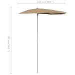 vidaXL Demi-parasol de jardin avec mât 180x90 cm taupe
