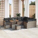 Ensemble de Canapés de Jardin 12 Pièces avec Coussins Gris Rattan Poly Acacia