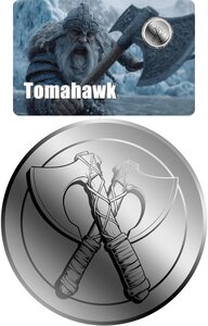 Monnaie TOMAHAWK Vikings 1/500 Oz Platine 25$ Liberia 2026