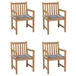 vidaXL Chaises de jardin lot de 4 coussins à carreaux gris Teck solide