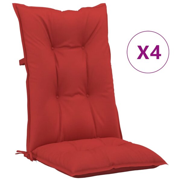 vidaXL Coussins de chaise de jardin dossier haut lot de 4 rouge tissu
