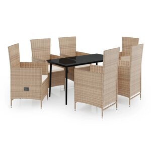 vidaXL Ensemble de salle à manger de jardin avec coussins 7 Pièces Beige