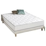 Ensemble Matelas ressorts + Sommier tapissier 140 x 190 cm - Confort équilibré - Epaisseur 23 cm - Galon gris