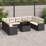 vidaXL Salon de jardin 10 Pièces avec coussins noir résine tressée acacia