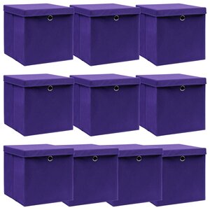 vidaXL Boîtes de rangement et couvercles 10Pièces Violet 32x32x32cm Tissu