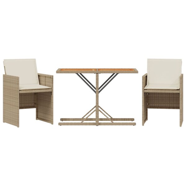 vidaXL Ensemble de bistro 3 Pièces avec coussins beige résine tressée