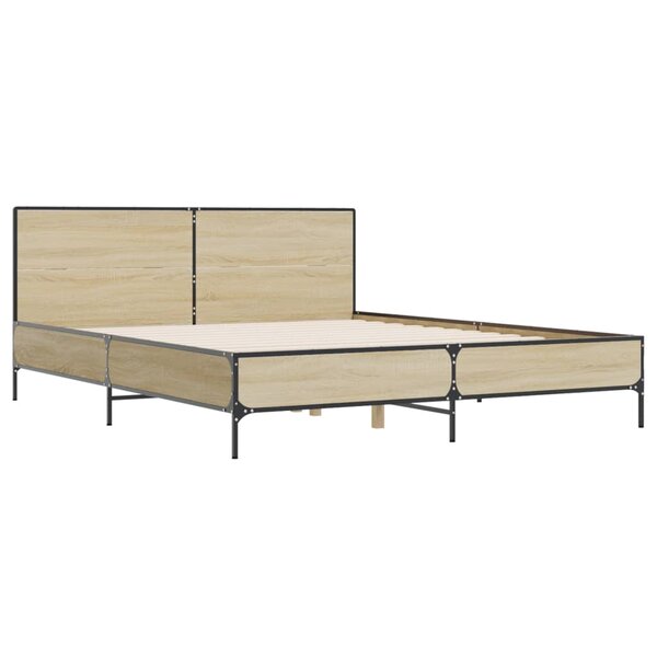 vidaXL Cadre de lit chêne sonoma 120x200 cm bois d'ingénierie et métal