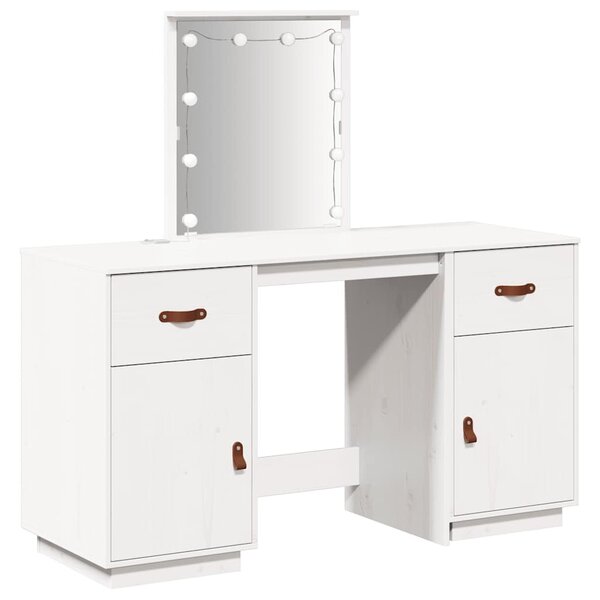 vidaXL Ensemble de coiffeuse avec LED Blanc Bois de pin solide